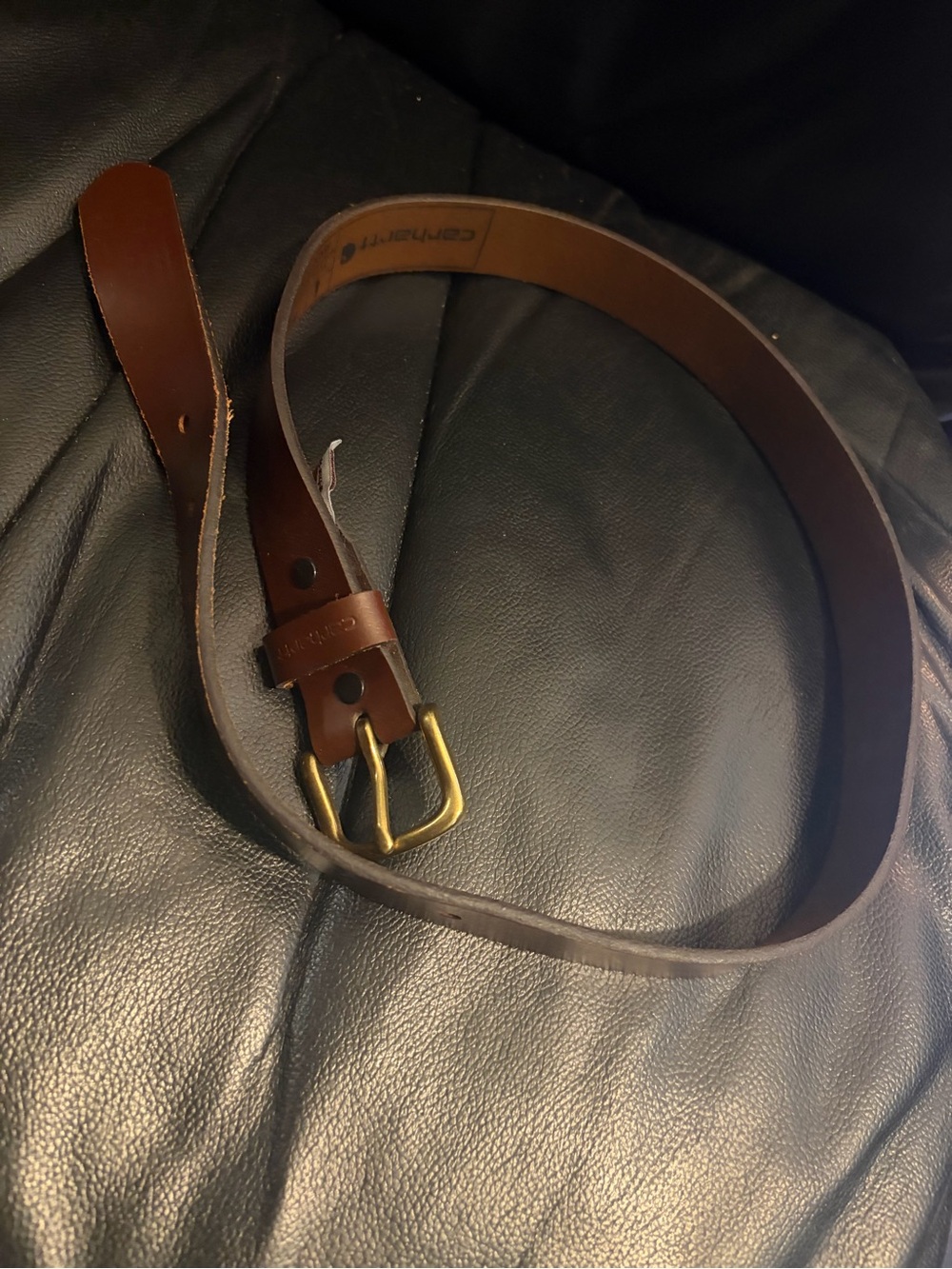 Carhartt Kids Brown Leather Belt with Brass-Tone Buckle